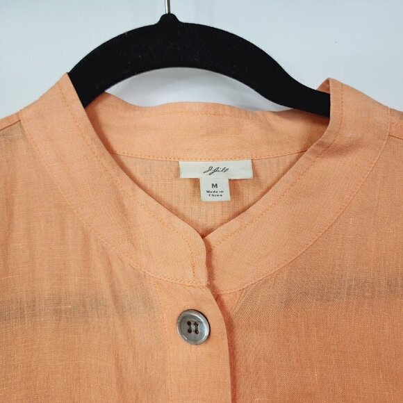 J Jill Womens Orange 100% Linen Long Sleeve Tunic Top Button Down Embroidered M - Picture 7 of 14